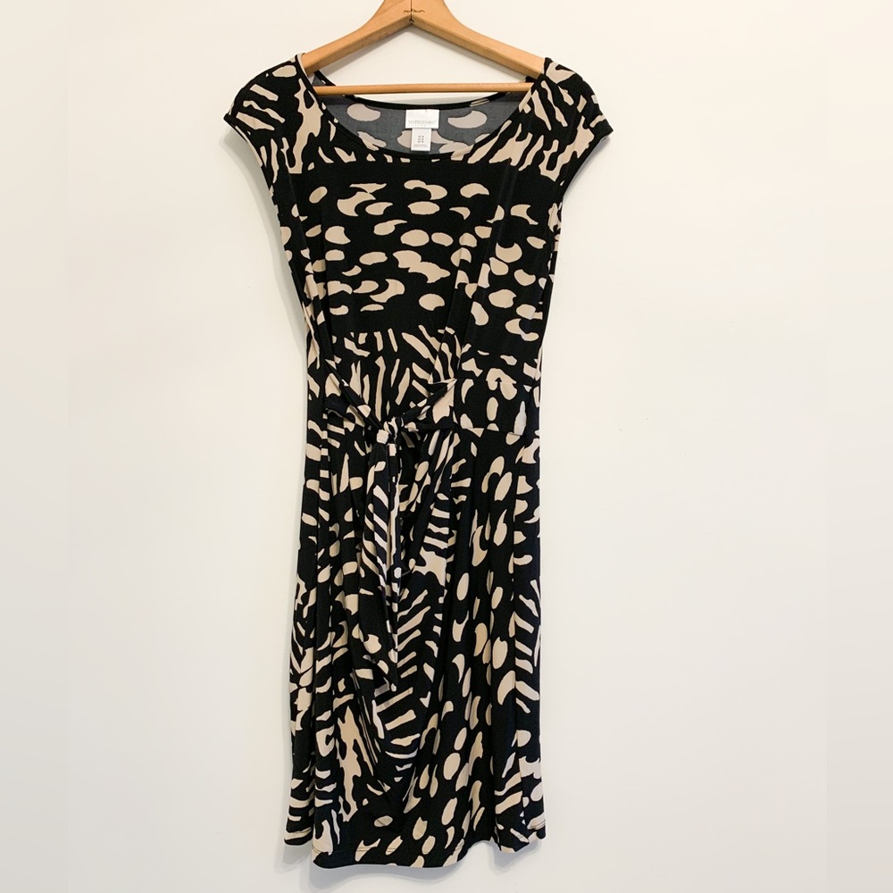 Motherhood Maternity Black and Tan Dotted Speckle Dress w/ Tie Front